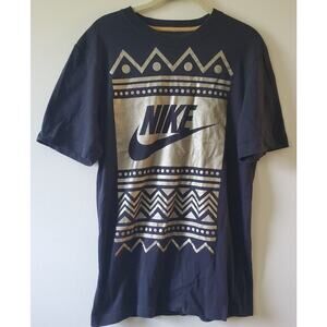 Nike Vintage Shirt Tribal Black Gold Cotton Crew Neck Geometric Size Small